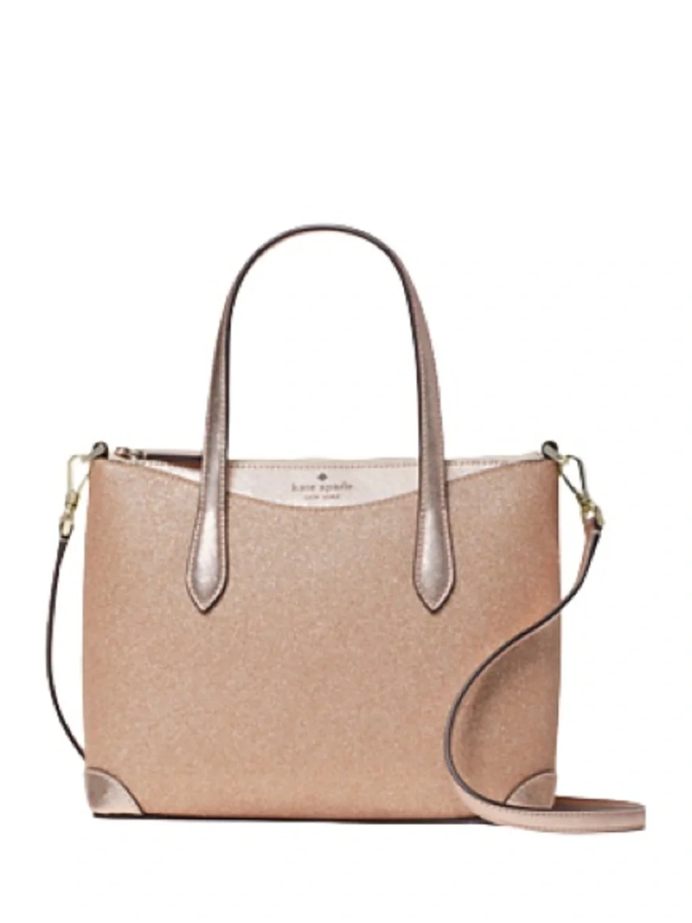 kate spade Rose Gold Blush Pink Glitter Shimmy Satchel Crossbody Purse